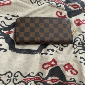 Brown Checkered Zip-Around Wallet